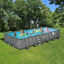 Summer Waves Elite Dark Wicker 12 Ft X 24 Ft Rectangular 52 In Deep Metal Frame Above Ground Pool Package Nb2134 The Home Depot In 2020 Best Above Ground Pool Square