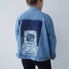 Half Black And Blue Denim Jacket Your Place To Buy And Sell All Things Handmade Diy Denim Jacket Hand Painted Denim Jacket Painted Denim