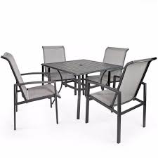 Lots of 5 pc patio furniture to choose from. Barton Vienna 5 Piece Metal Sling Square Outdoor Patio Dining Set 4 Chairs And 1 Table Outdoor Furniture Kit93501 The Home Depot In 2021 Patio Dining Set Outdoor Patio Table Outdoor Patio Set