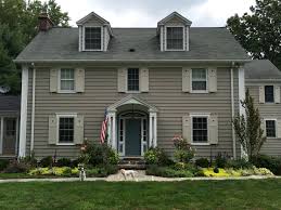 Rockport Gray Revere Pewter Shutters And Van Courtland Blue Front Door Love House Paint Exterior House Exterior Colors Blue Exterior Paint Colors For House