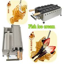 High Quality Gas Type Soft Icecream Taiyaki Fish Shape Waffle Maker 5 Pcs Open Mouth Korean Ice Cream Fish Cake Machine Cake Machine Fish Cake Waffle Cake