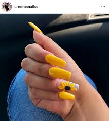 Coffin Shaped Black Sunflower Acrylic Nails Pin By Gracie Pargas On Nails Acrylic Nails Yellow Yellow Nails Summer Acrylic Nails