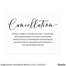 Simple Event Cancellation Notice Postcard Zazzle Co Uk In 2020 Event Postcard Lettering