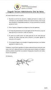 Dice que el plan en el que trabajan es gradual y progresivo. Comunicado Rama Judicial Neiva Facebook