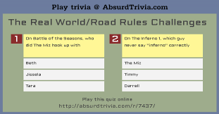 Instantly play online for free, no downloading needed! Trivia Quiz The Real World Road Rules Challenges