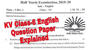 Class 6 English Question Paper Kv Half Yearly Exam Papers For Kendriya Vidyalaya Students Youtube