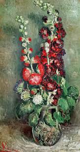 A vivid reproduction of van gogh's beautiful painting flowers in a blue vase (1887). Van Gogh Vase Mit Rosenmalven Kunstdruck Leinwandbild Gerahmtes Bild