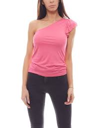 Na Kd One Shoulder Top Modern Ladies Shirt With Flounce On Pink Sleeve Outlet46 Com