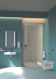 cette salle de bains est adaptee aux personnes a mobilite reduite la douche de plain pied est depourvue de rebord et le badkamer inspiratie badkamer sanitair