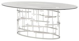77 L Oval Dining Table Polished Stainless Steel Geometric Base Tempered Glass Contemporary Dining Tables By Noble Origins Home Houzz
