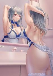 red eyes, white dress, sink, breasts, 1girl - Anime R34