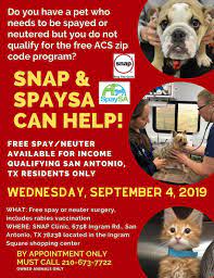 Vouchers are required to participate. Spay Neuter Assistance Program Snap A Twitter Spaysa Snapus Are Partnering To Save Lives Free Spay Neuter Available For Income Qualifying Sanantonio Texas Residents Must Meed Qualifications Call For Appointment 210 673 7722 Https T Co