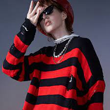 Red and black striped sweater. Hangjia Black Red Striped Sweaters Men Oversized Ripped Hole Knit Pullover Autumn Winter Fashion Long Sleeve Clothing At Amazon Men S Clothing Store