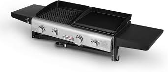 This grill sits on four lockable casters that are flexible to move around. Gd401c 4 Burner Portable Propane Flat Top Gas Grill And Griddle Combo Black