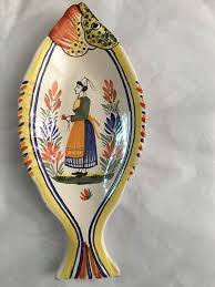 Vintage French Henriot Quimper Pottery Called Fish Plates Etsy Quimper Pottery Pottery French Vintage