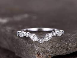 Sterling Silver Ring Cubic Zirconia Wedding Band Cz Wedding Ring Stackable Ring Matching Band Marquise Band Curved Sharp V Shape Gap Ring Silver Wedding Rings Cz Wedding Rings Stackable Rings Wedding