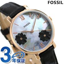 Clock Jacqueline Floral Design Ladys Watch Es4535 Fossil Mother Of Pearl X Black Leather Belt