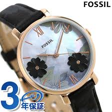 clock jacqueline floral design ladys watch es4535 fossil mother of pearl x black leather belt