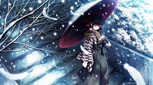 78 best images about people of sadness on pinterest | anime angel. Snow Tree Kimono Girl Alone Sad Anime Blue Wallpapers Desktop Background