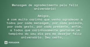 Mensagem De Agradecimento Pelo Feliz Aniversario Amigos E Com