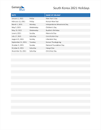 As days that many people in the u.s. South Korea Holidays 2021 In Pdf Word And Excel