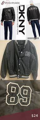 Dkny 89 Baseball Jacket In 2021 Faux Leather Bomber Jacket Denim Top Quilted Bomber Jacket