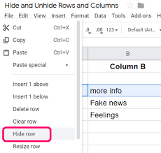 Google Sheets Hide Unhide Rows Columns