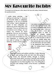 Arts and crafts · 1. Hobby Comprehension Exercise Esl Worksheet By Eugennie