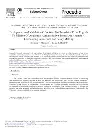 Check spelling or type a new query. Pdf Evelopment And Validation Of A Wordlist Translated From English To Filipino Of Academic Administrative Terms An Attempt At Formulating Guidelines For Policy Making