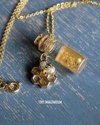Items Similar To Honey Bottle Necklace Gold Honeycomb Necklace Bumble Bee Pendant Glass Vial Necklace Beekeepe Bottle Necklace Bottle Jewelry Bottle Charms