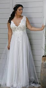 41 Gorgeous Plus Size Wedding Dresses Page 2 Of 2 The Knot To Tie In 2020 Empire Waist Wedding Dress Affordable Bridesmaid Dresses V Neck Wedding Dress