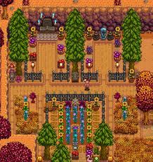 Not Very Good At Decorating But I Decided To Make A Little Garden And Grave For My Dad Next To Grand Stardew Valley Stardew Valley Farms Stardew Valley Layout