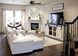 Rustic Farmhouse Decor Barndoor Console Table Windmill Mantlepiece Shiplap Corner Fireplace Living Room Farm House Living Room Modern Farmhouse Living Room