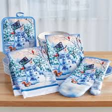 Huge sale on snowman kitchen towels now on. 4 Piece Oven Mitt Pot Holder And Hand Towels Snowman Kitchen Set Collections Etc