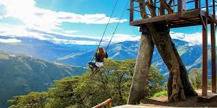 A stunning video shows a man trying the swing in banos de tungurahua, ecuador. The Swing At The End Of The World In Banos Ecuador Hop