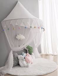 White Kids Teepee Tents Canopy With Wool Balls Luxury Stylish 2020 Bebek Besik Yatagi Dekorasyon Bebek Besikleri