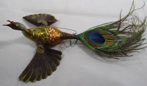 Bird Without Tail Feathers Antique Blown Glass Peacock With Real Feather Wings And Tail Very Rare Find Bird Christmas Ornaments Antique Christmas Ornaments Feather Wings
