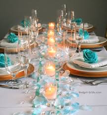 Teal Wedding Table With Turquoise Tipped Rose Petals And Teal Roses With Gold C Teal Wedding Decorations Turquoise Wedding Decorations Gold Wedding Decorations
