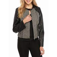 Calvin Klein Charcoalblack Tweed Moto Jacket Women S 41 Liked On Polyvore Featuring Outerwear Jacke Clothes Design Womens Moto Jacket Jackets For Women