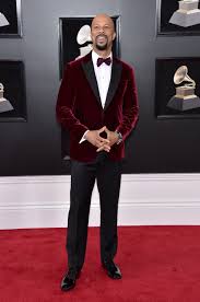 Black And White Suit With Red Bow Tie Grammy Awards 2018 Fashion Live From The Red Carpet Red Velvet Jacket Red Velvet Suit Best Dressed Man