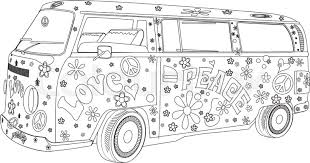 Print coloring of psychedelic and free drawings. Coloring Book Line Artwork Hippy Van Stock Vector Colourbox