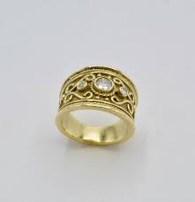 Etruscan Wide Yellow Gold Band Ring With Diamonds And Spirals Gold Band Ring White Gold Ring Band Gold Bands
