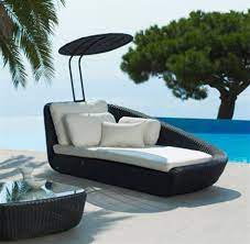 Cool Unsusual Patio Furniture Sysnthetic Rattan Wicker Canopy Daybed Black Finish Uv Resis Elegant Outdoor Furniture Modern Balcony Furniture Balcony Furniture