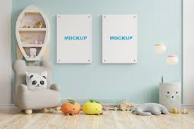 Frames mock up on wooden shelf. Free Psd Modern Nursery Kid S Room