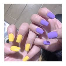There are 9430 purple acrylic nails for sale on etsy, and they cost $19.53 on average. Amazon Com Fstrend Yellow 24pcs False Nails Matte Full Cover Short Square Coffin Natural False Acrylic Purple Fake Nail For Women And Girls Purple Yellow Beauty