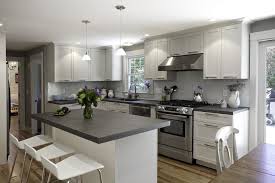 Composite Countertops Kitchen Transitional With Conical Pendant Lights Dark Gray Counter Gray Grey Countertops Gray Kitchen Countertops Kitchen Cabinet Design