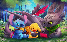 Toothless stitch and pikachu wallpapers wallpaper cave. Wallpaper Pokemon Toothless Pikachu Crossover Lilo Stitch How To Train Your Dragon Images For Desktop Section Filmy Download
