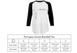 Porcupus Unisex Baseball Tee Size Chart Porcupus