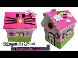 Cara Membuat Celengan Rumah Dari Kardus Dan Kain Flanel Youtube Celengan Kids Crafts Ide Kerajinan