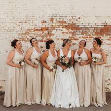 Sophistication And Smiles In These Whitexverawang Champagne Bridesm Davids Bridal Bridesmaid Dresses Champagne Bridesmaid Dresses Vera Wang Bridesmaid Dresses